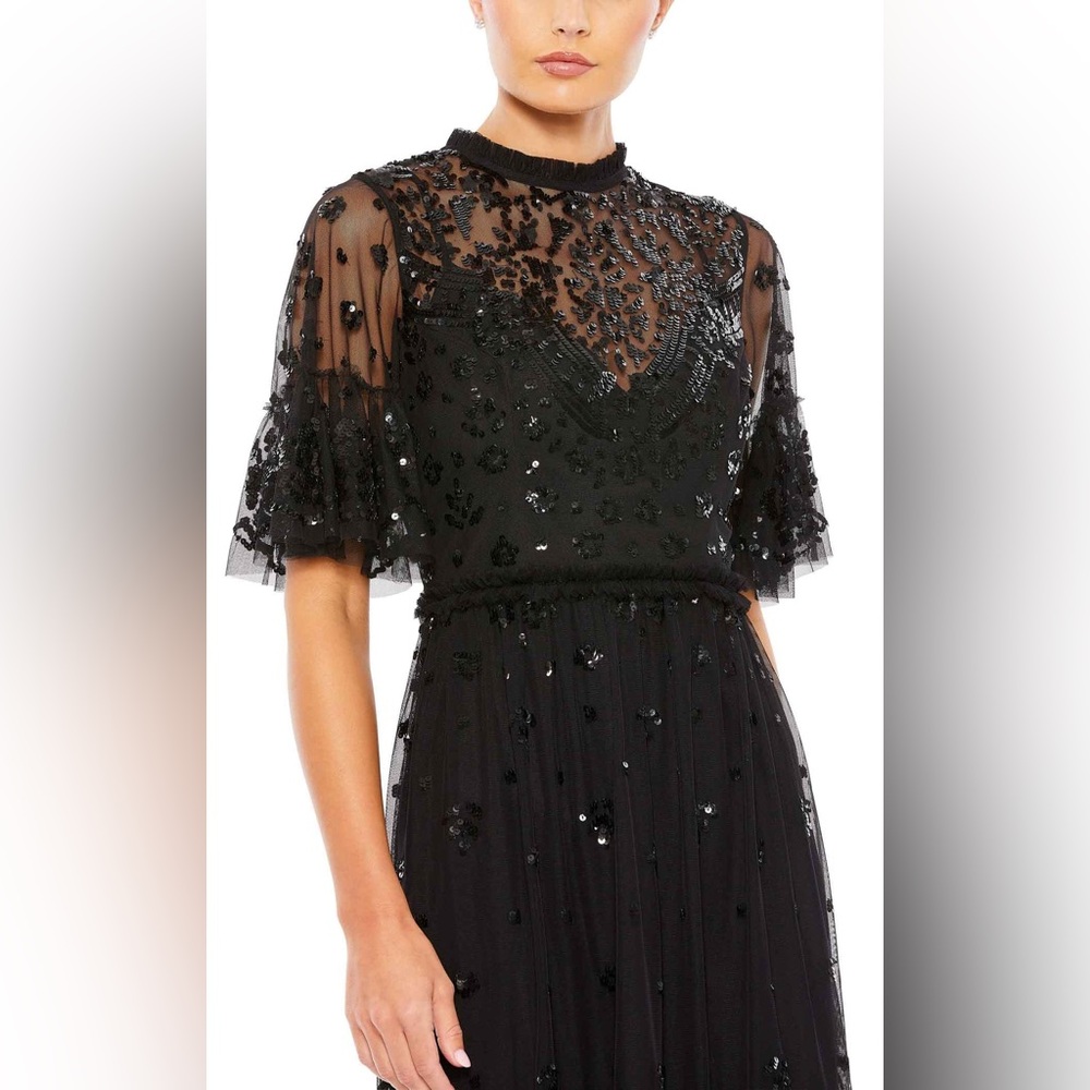 Mac Duggal Illusion Mock Neck Short Sleeve Sequined Dress - Picture 4 of 9